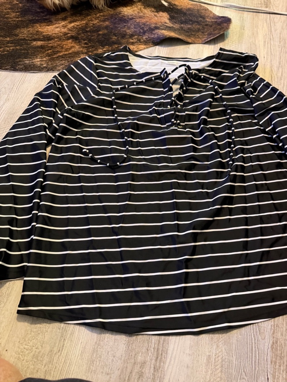 Old Navy Black & White Striped Lace-Up Swim Coverup Top